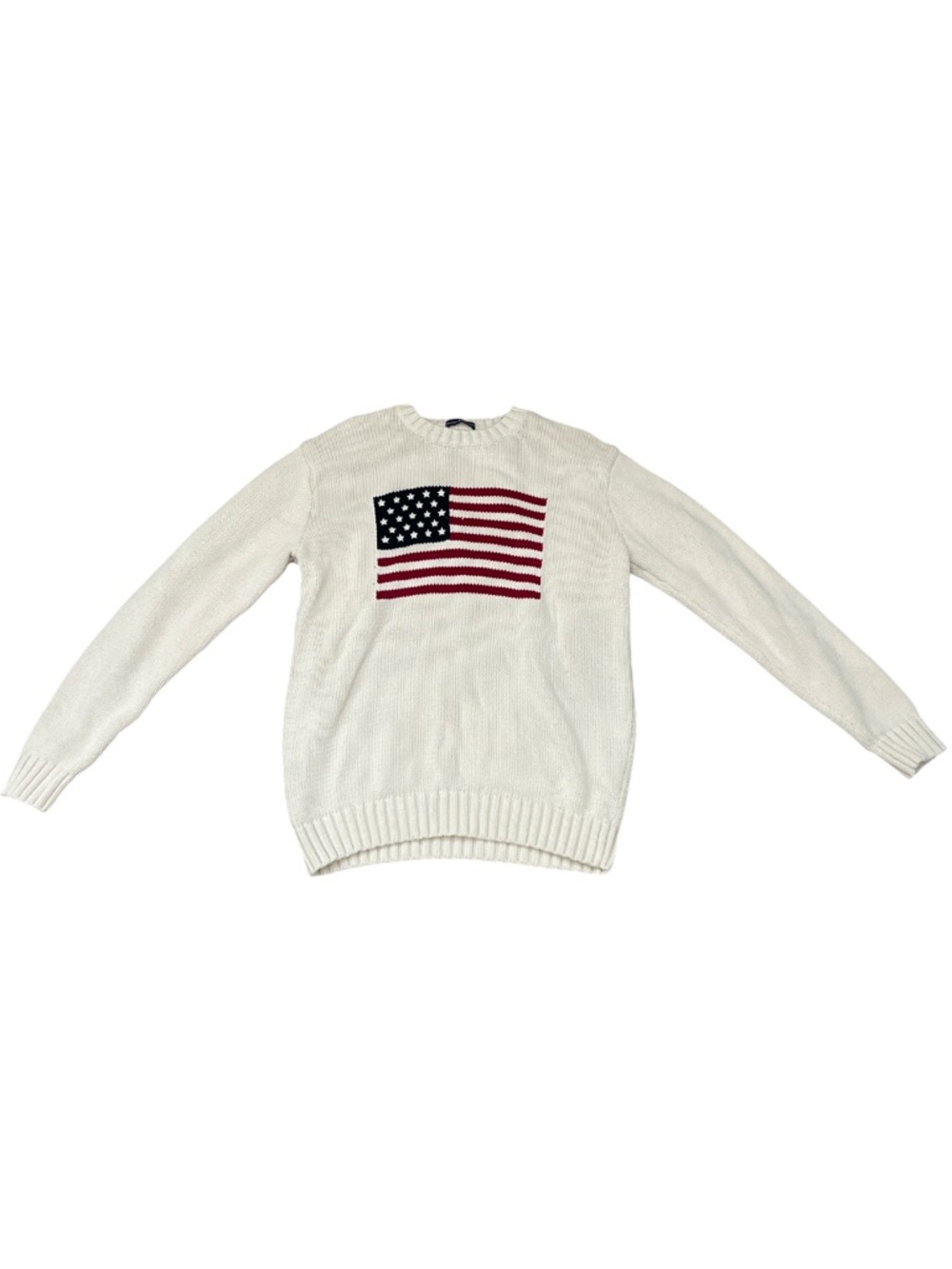 Brandy Melville Women's Cream Crewneck Sweater with American Flag Knit